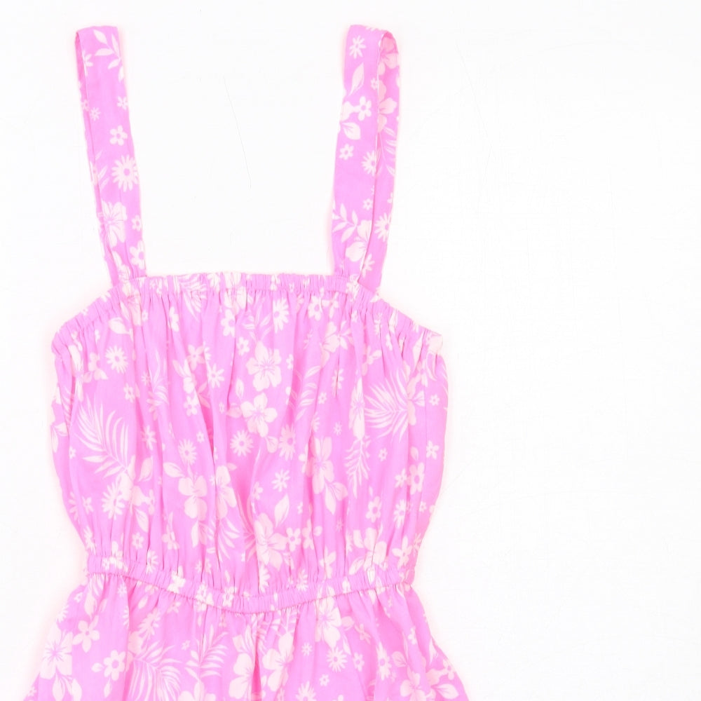 New Look Girls Pink Floral Polyester Playsuit One-Piece Size 10-11 Years Pullover