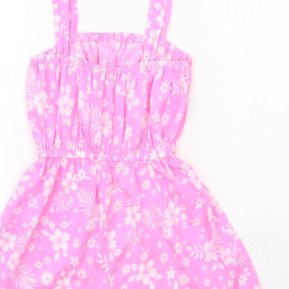 New Look Girls Pink Floral Polyester Playsuit One-Piece Size 10-11 Years Pullover