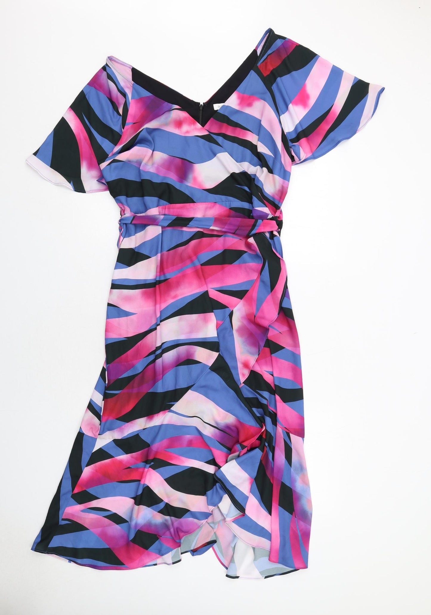 Glamour Womens Multicoloured Geometric Polyester Trapeze & Swing Size 16 V-Neck Zip