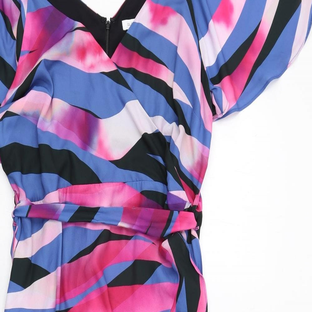 Glamour Womens Multicoloured Geometric Polyester Trapeze & Swing Size 16 V-Neck Zip
