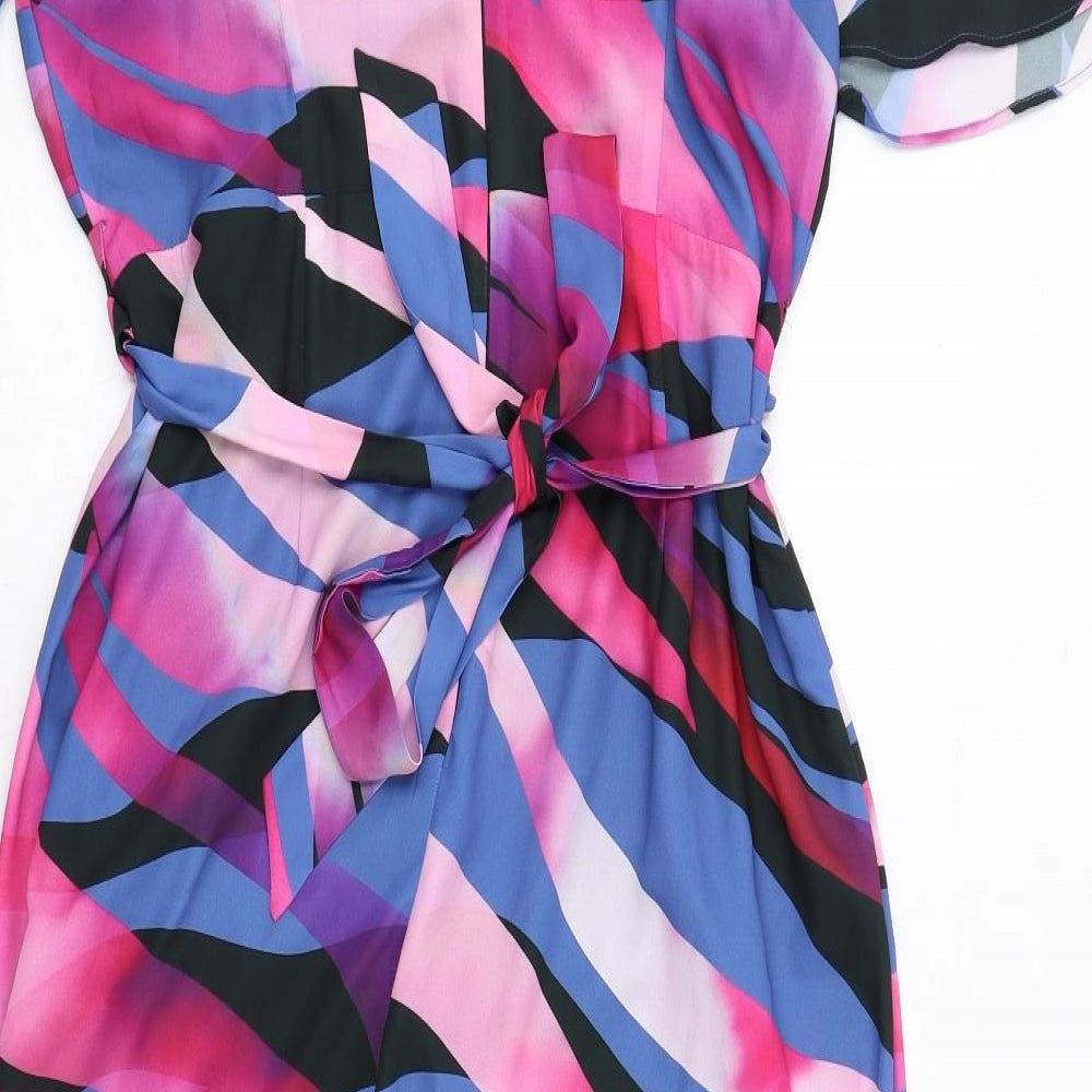 Glamour Womens Multicoloured Geometric Polyester Trapeze & Swing Size 16 V-Neck Zip