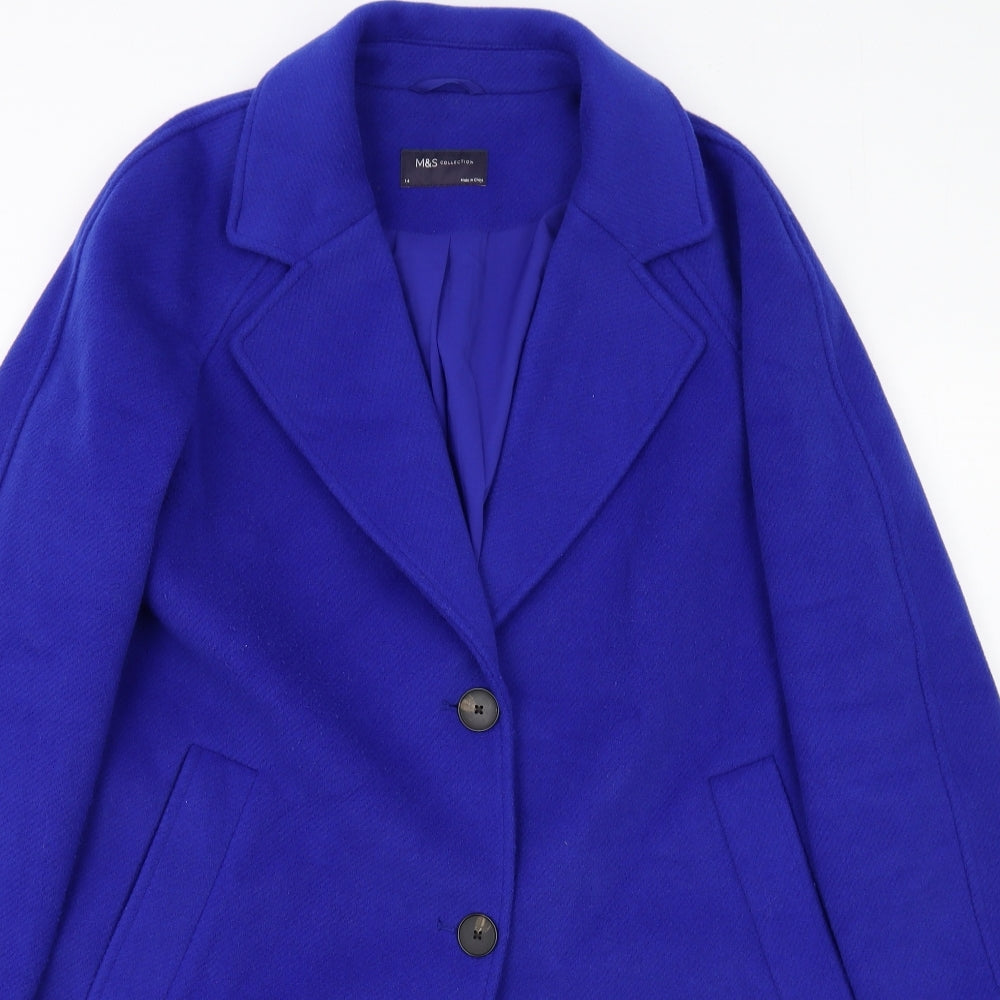 Marks and Spencer Womens Blue Overcoat Coat Size 14 Button