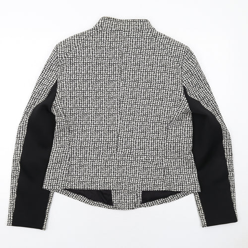DKNY Womens White Geometric Biker Jacket Size 16 Zip