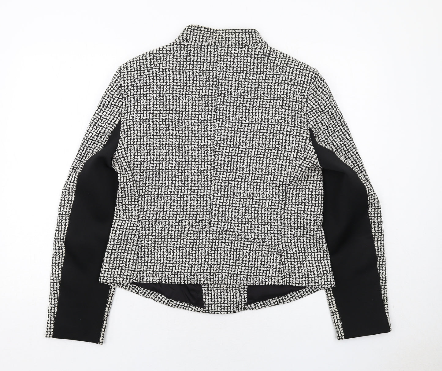 DKNY Womens White Geometric Biker Jacket Size 16 Zip