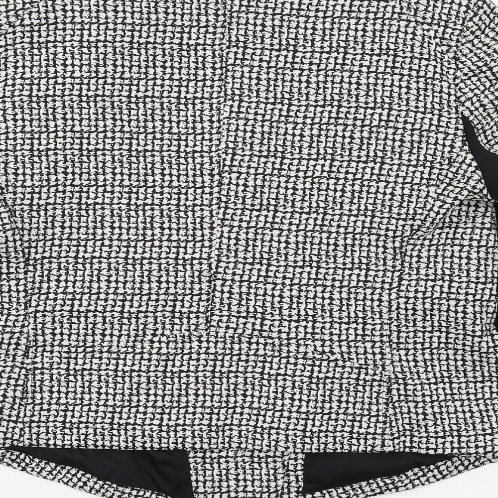 DKNY Womens White Geometric Biker Jacket Size 16 Zip