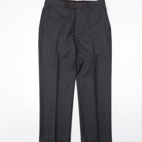 Butler and Webb Mens Grey Striped Wool Dress Pants Trousers Size 34 in Regular Zip