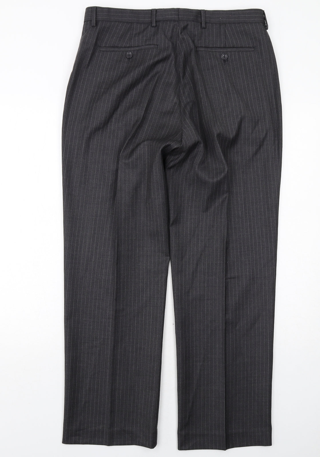 Butler and Webb Mens Grey Striped Wool Dress Pants Trousers Size 34 in Regular Zip