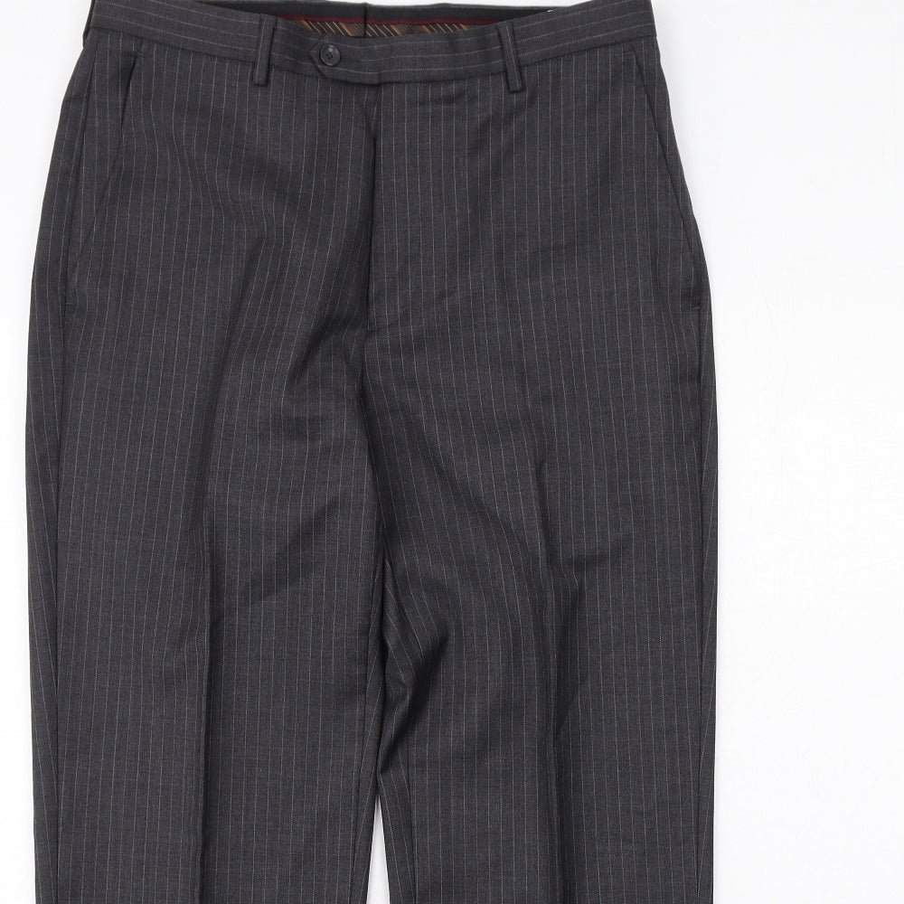 Butler and Webb Mens Grey Striped Wool Dress Pants Trousers Size 34 in Regular Zip