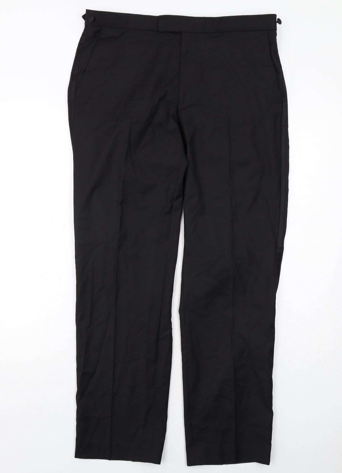 Marks and Spencer Mens Black Polyester Dress Pants Trousers Size 34 in L31 in Regular Zip