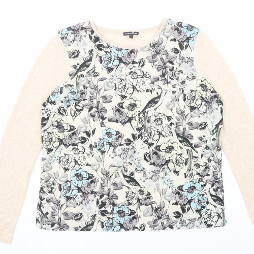 Warehouse Womens Beige Round Neck Floral Polyester Pullover Jumper Size L