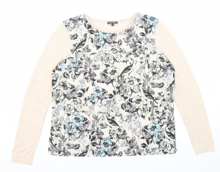 Warehouse Womens Beige Round Neck Floral Polyester Pullover Jumper Size L