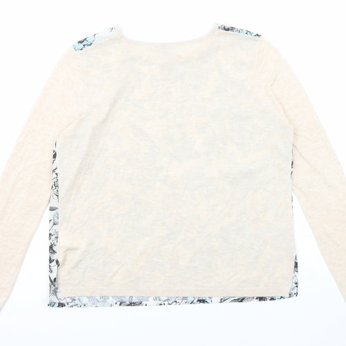 Warehouse Womens Beige Round Neck Floral Polyester Pullover Jumper Size L