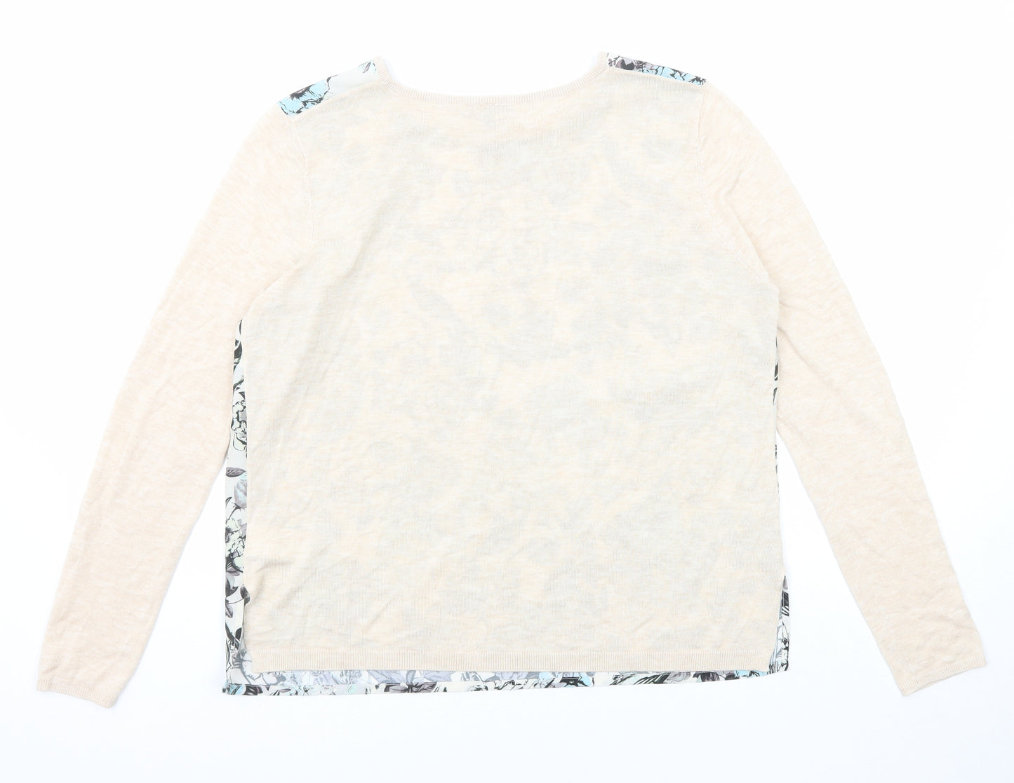 Warehouse Womens Beige Round Neck Floral Polyester Pullover Jumper Size L