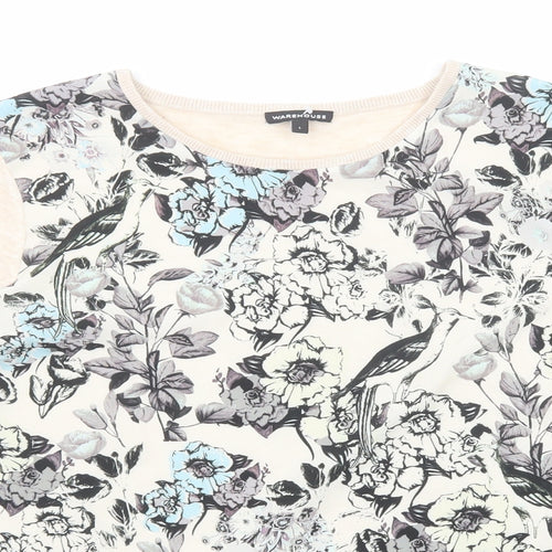 Warehouse Womens Beige Round Neck Floral Polyester Pullover Jumper Size L