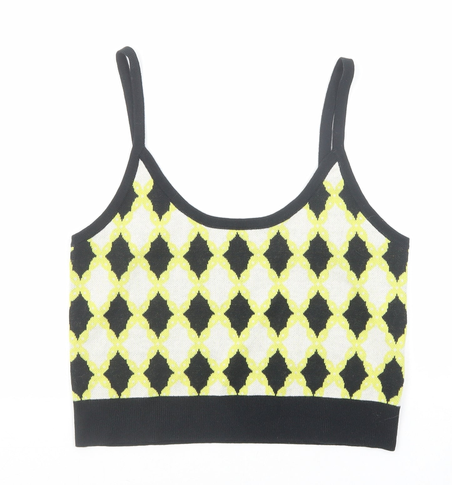 Anthropologie Womens Yellow Geometric Cotton Cropped Tank Size XS Scoop Neck