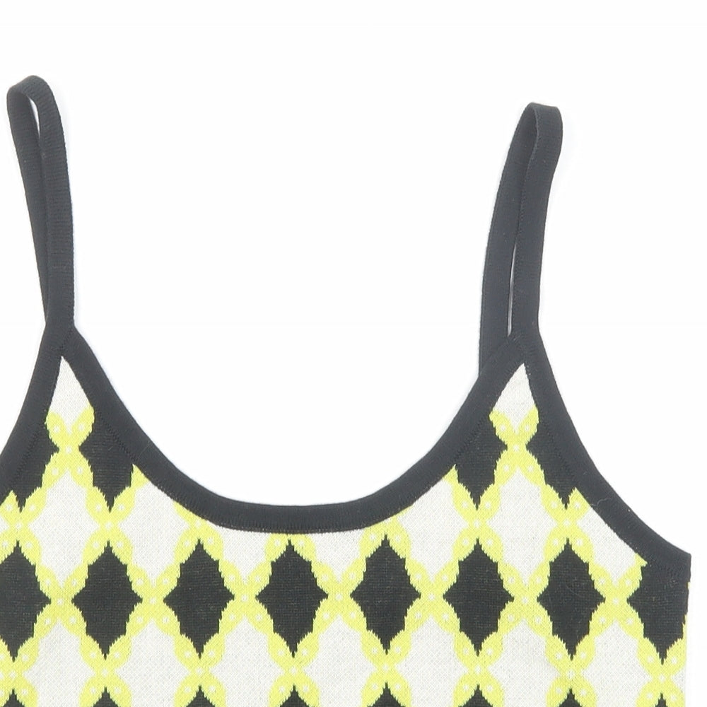Anthropologie Womens Yellow Geometric Cotton Cropped Tank Size XS Scoop Neck