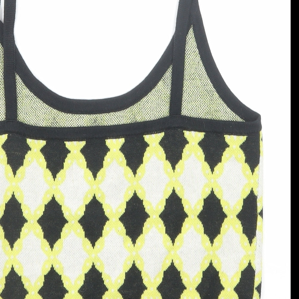 Anthropologie Womens Yellow Geometric Cotton Cropped Tank Size XS Scoop Neck