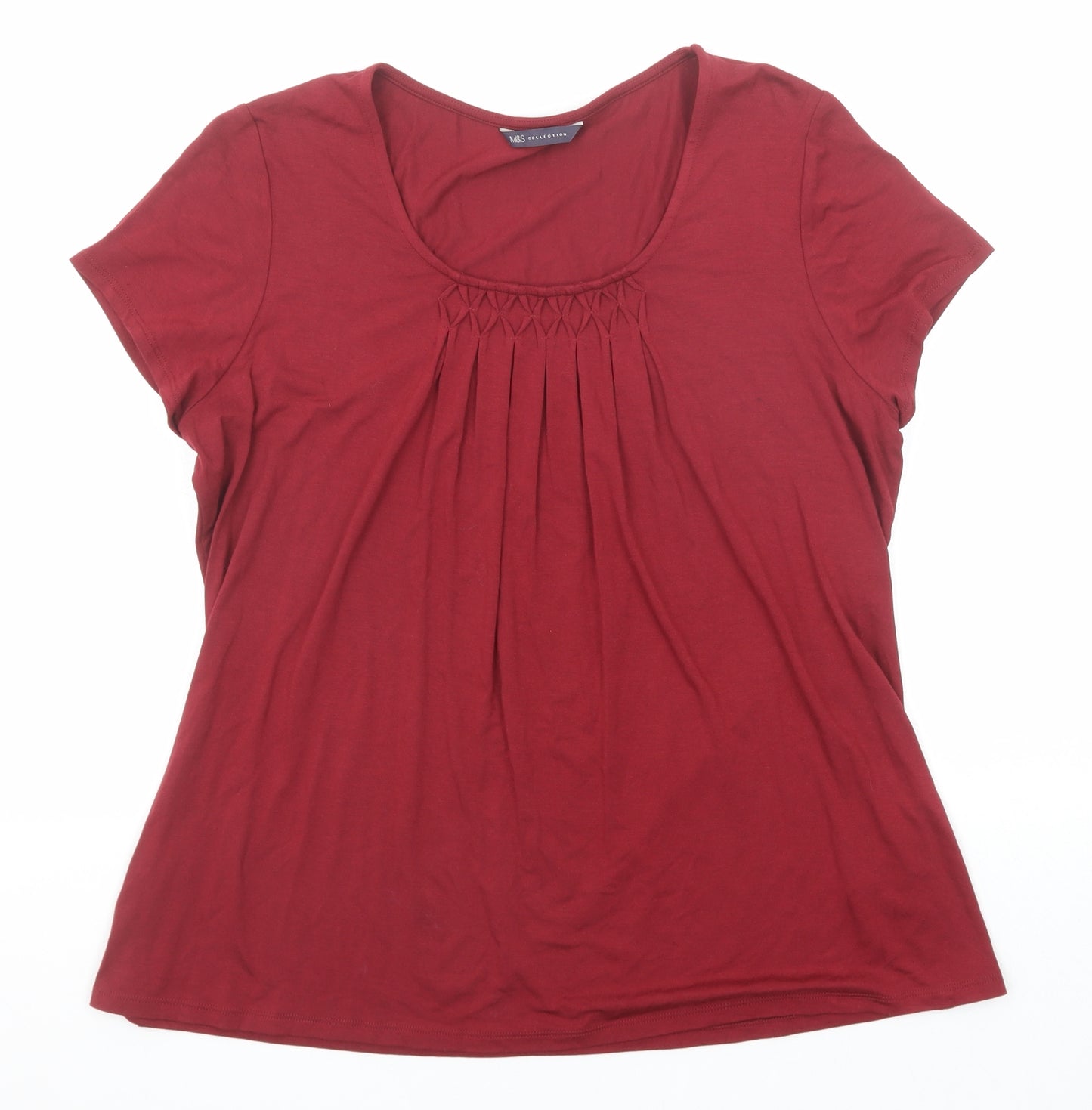 Marks and Spencer Womens Red Viscose Basic T-Shirt Size 14 Scoop Neck