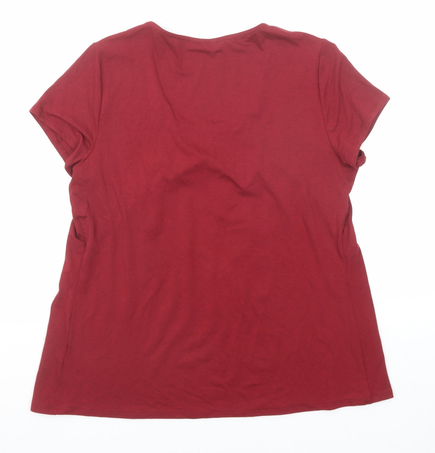 Marks and Spencer Womens Red Viscose Basic T-Shirt Size 14 Scoop Neck