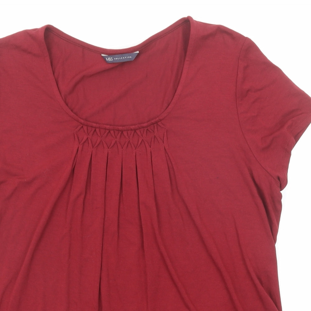 Marks and Spencer Womens Red Viscose Basic T-Shirt Size 14 Scoop Neck