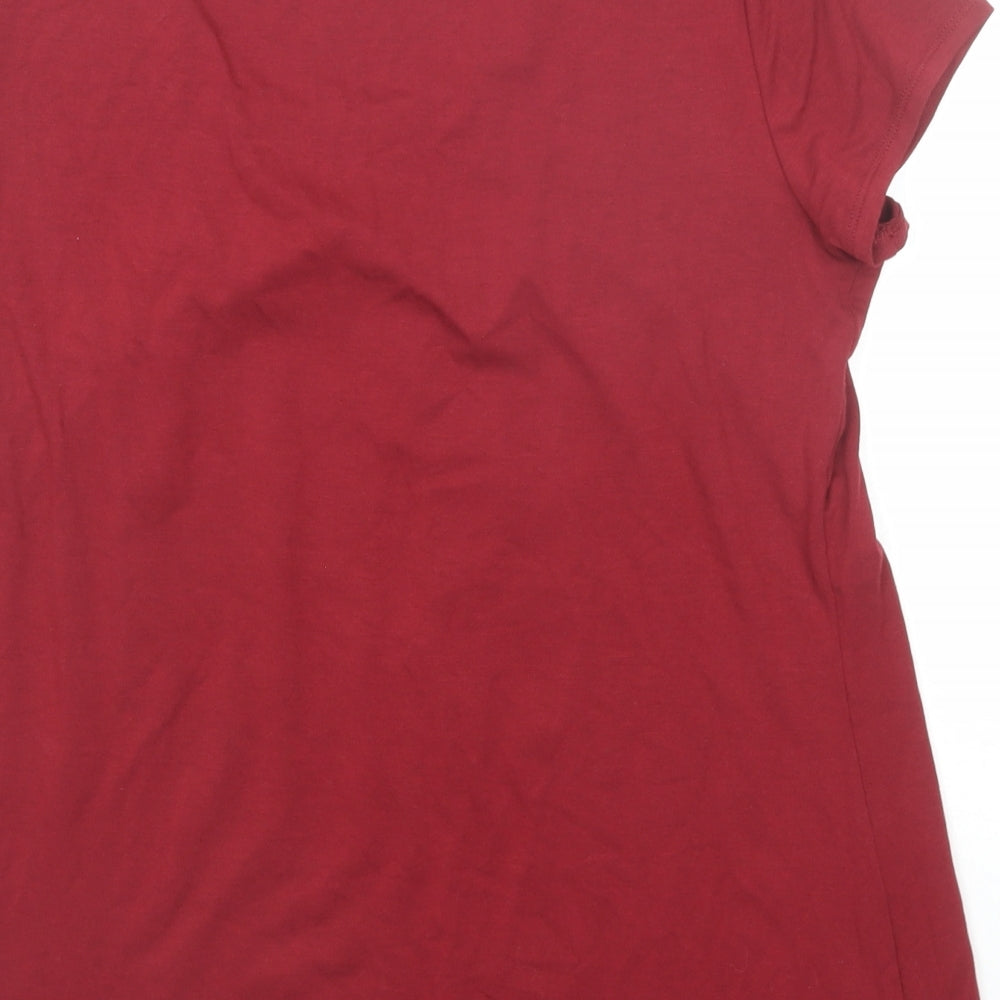 Marks and Spencer Womens Red Viscose Basic T-Shirt Size 14 Scoop Neck