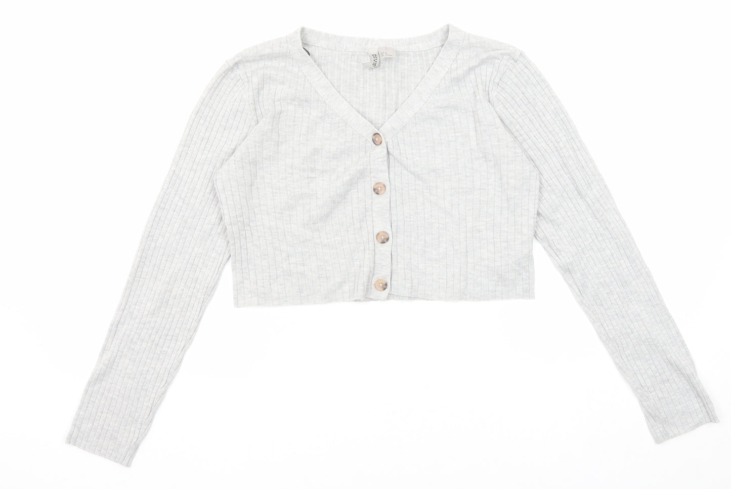 Divided by H&M Womens Grey V-Neck Viscose Cardigan Jumper Size M