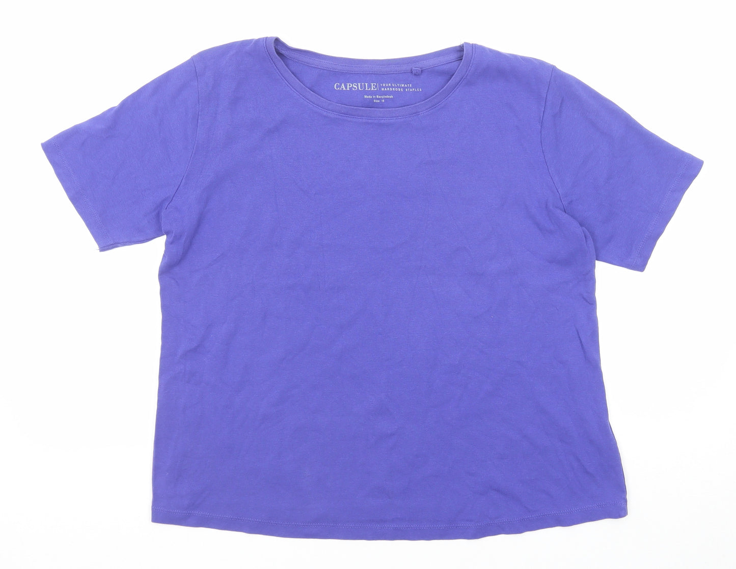 Capsule Womens Purple Cotton Basic T-Shirt Size 16 Round Neck