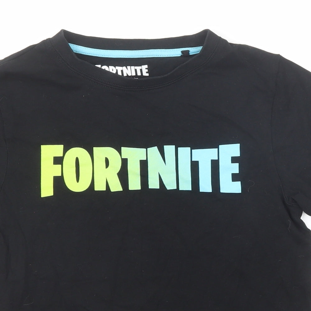 Fortnite Boys Black Cotton Basic T-Shirt Size 10-11 Years Crew Neck Pullover