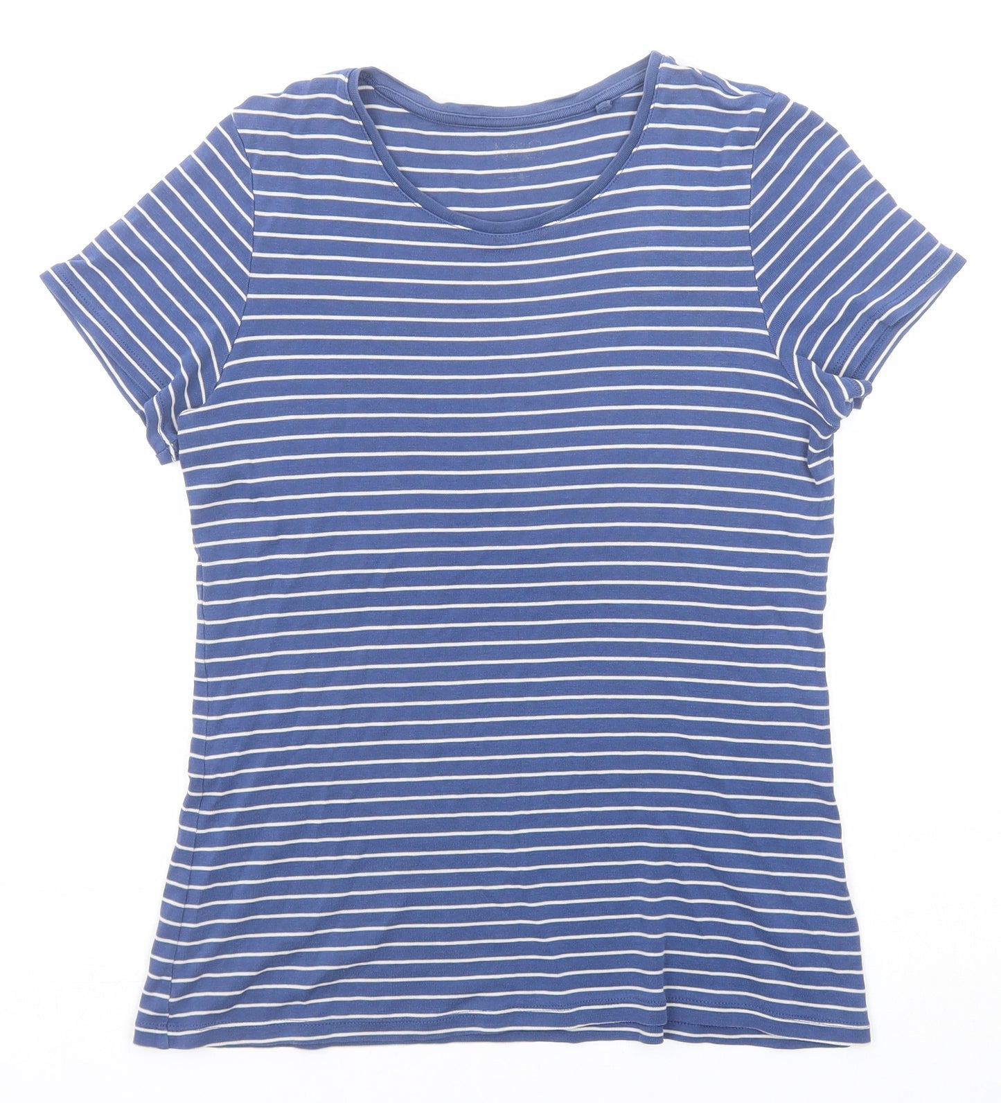 Marks and Spencer Womens Blue Striped Cotton Basic T-Shirt Size 14 Round Neck