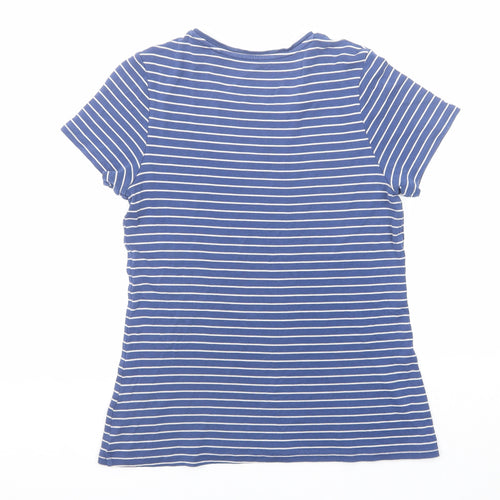 Marks and Spencer Womens Blue Striped Cotton Basic T-Shirt Size 14 Round Neck