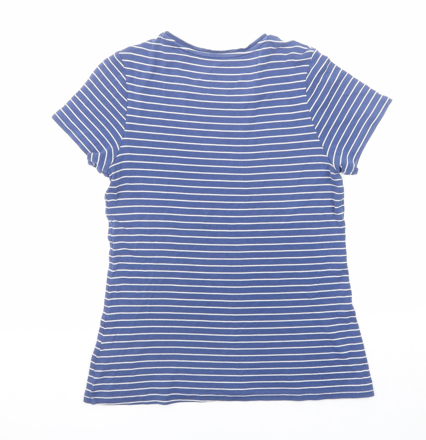 Marks and Spencer Womens Blue Striped Cotton Basic T-Shirt Size 14 Round Neck