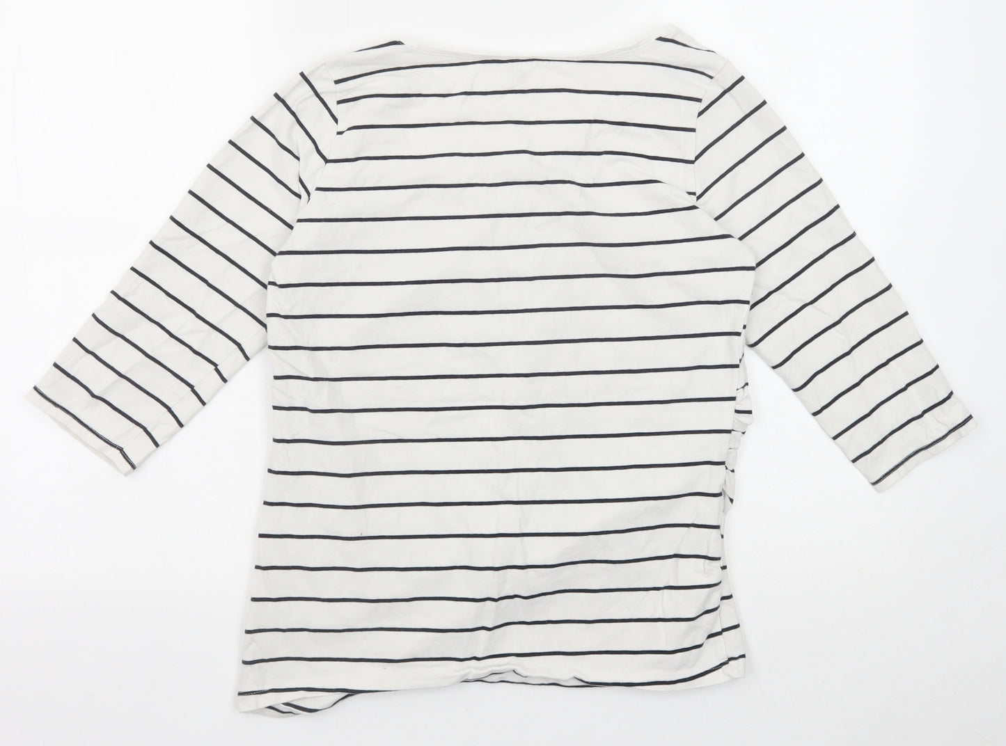 H&M Womens White Striped Cotton Basic T-Shirt Size L Scoop Neck