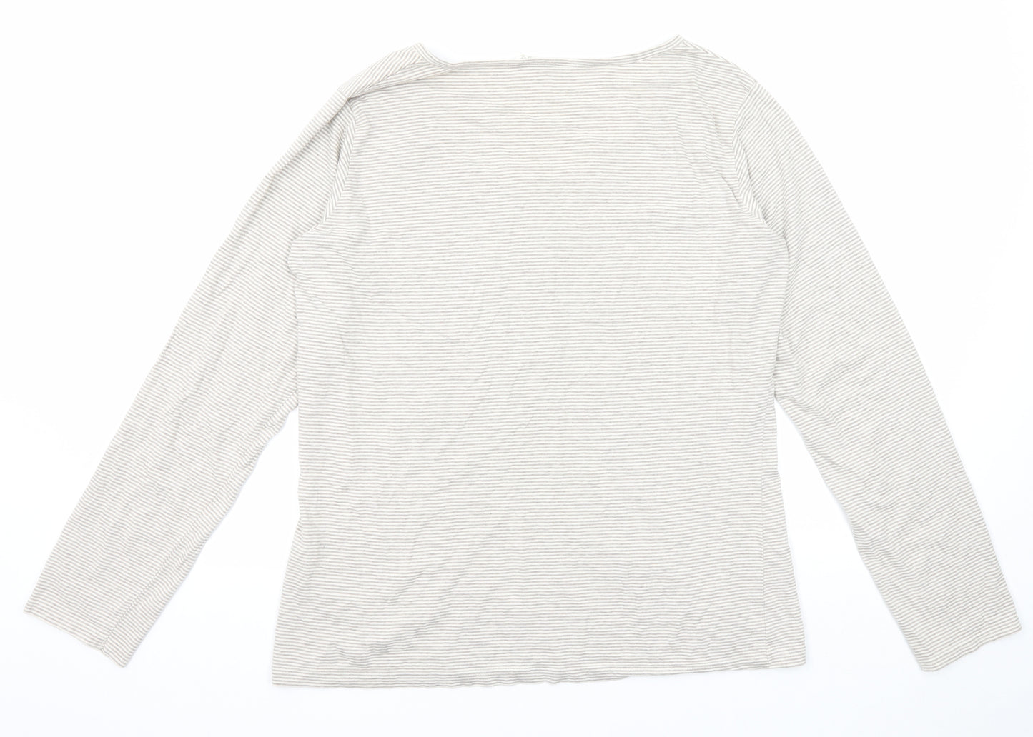 People Tree Womens Beige Striped Cotton Basic T-Shirt Size 18 V-Neck