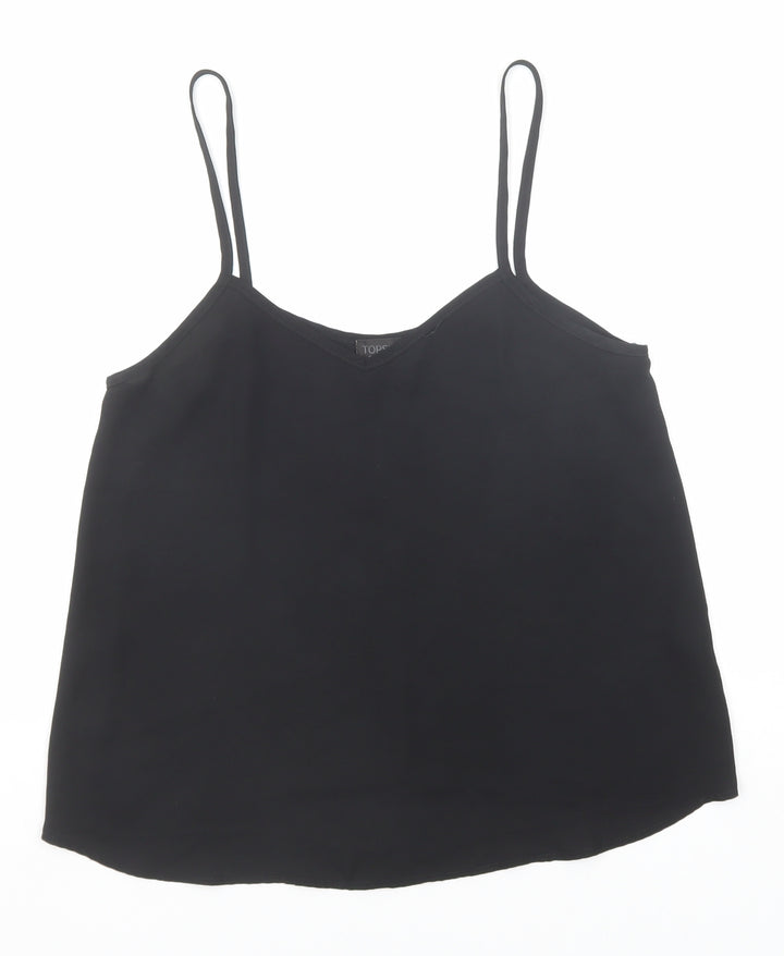 Topshop Womens Black Polyester Basic Tank Size 8 V-Neck