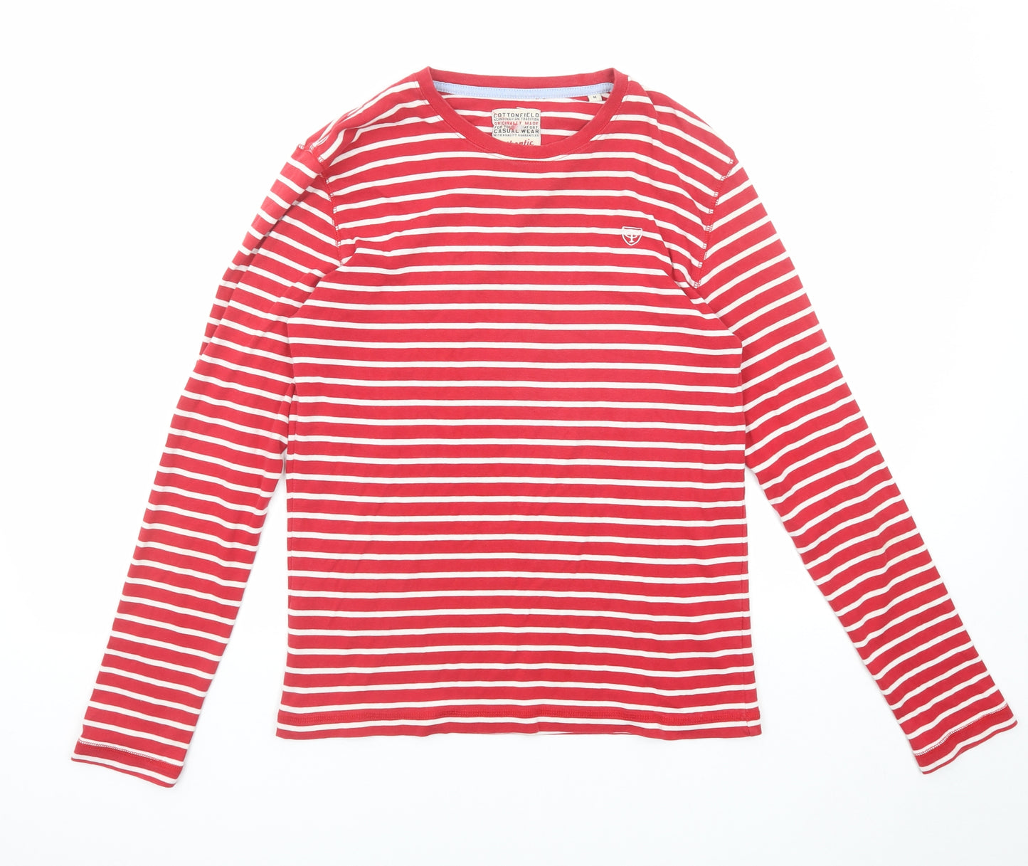 Cottonfield Womens Red Striped Cotton Basic T-Shirt Size M Round Neck
