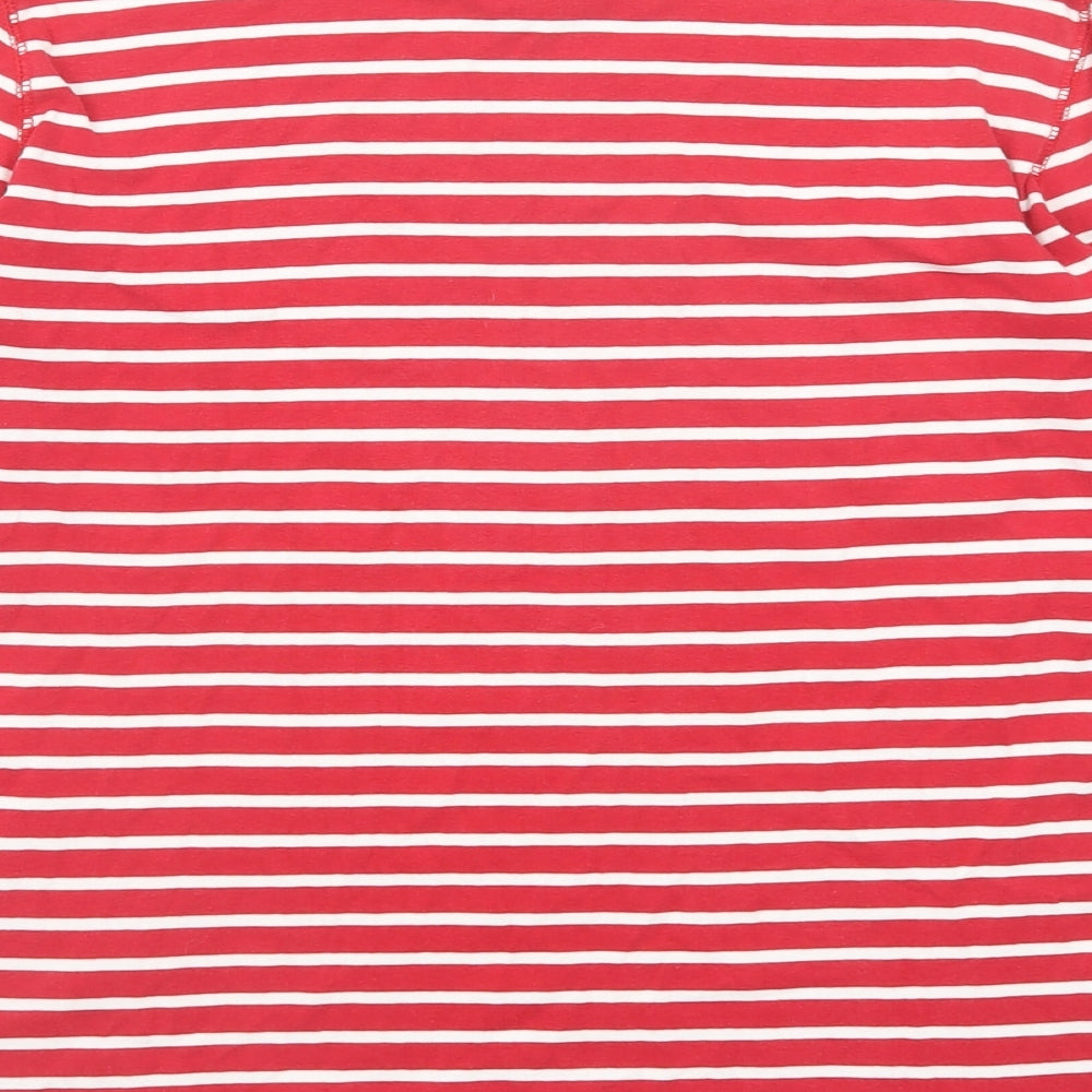 Cottonfield Womens Red Striped Cotton Basic T-Shirt Size M Round Neck
