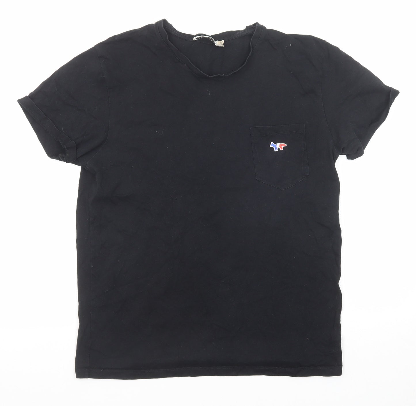 Maison Kitsuné Mens Black Cotton T-Shirt Size L Round Neck