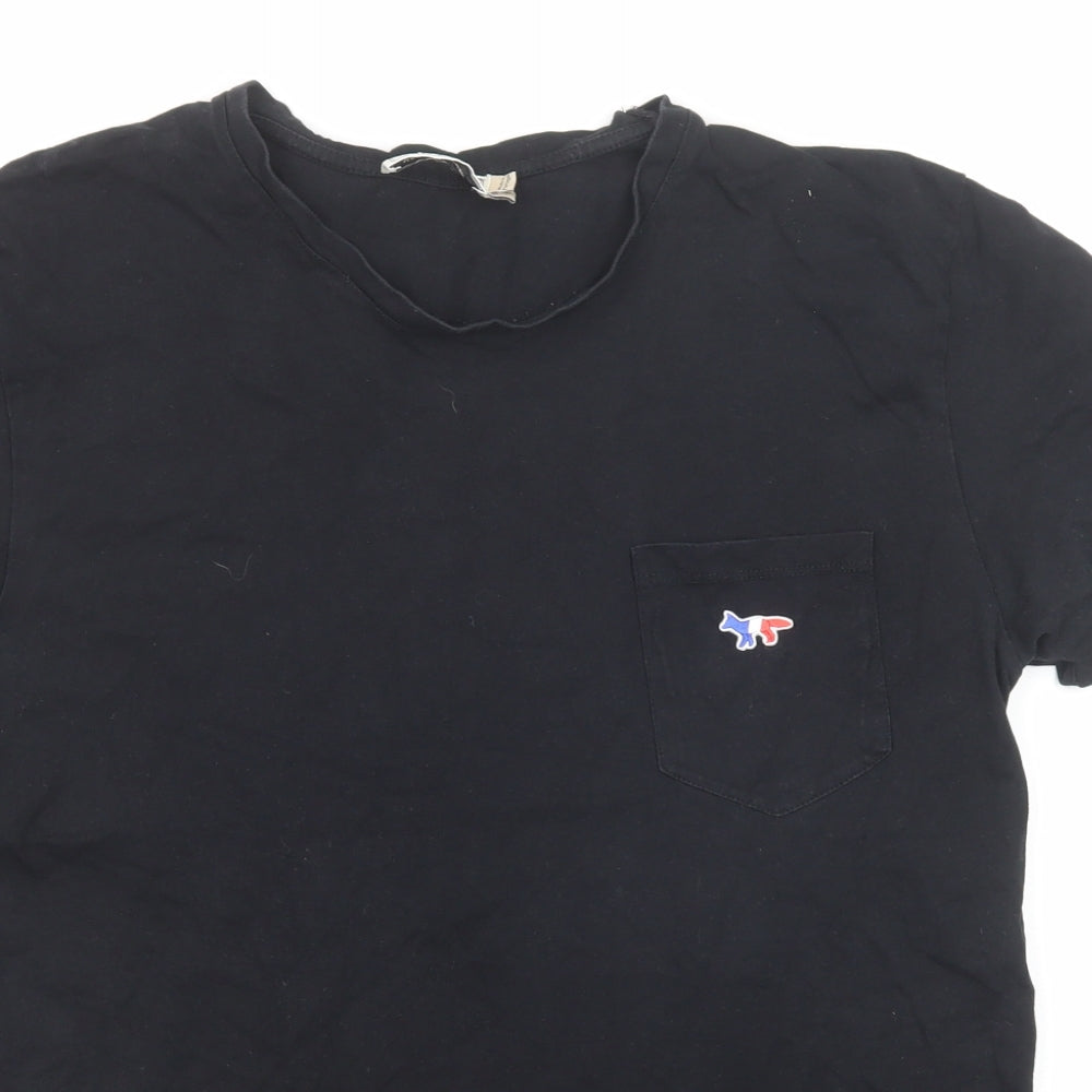 Maison Kitsuné Mens Black Cotton T-Shirt Size L Round Neck
