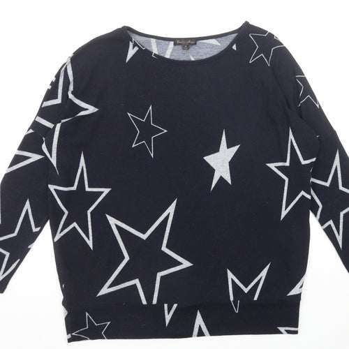 Caroline Morgan Womens Blue Round Neck Geometric Polyester Pullover Jumper Size 10 - Star Pattern