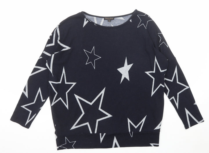 Caroline Morgan Womens Blue Round Neck Geometric Polyester Pullover Jumper Size 10 - Star Pattern