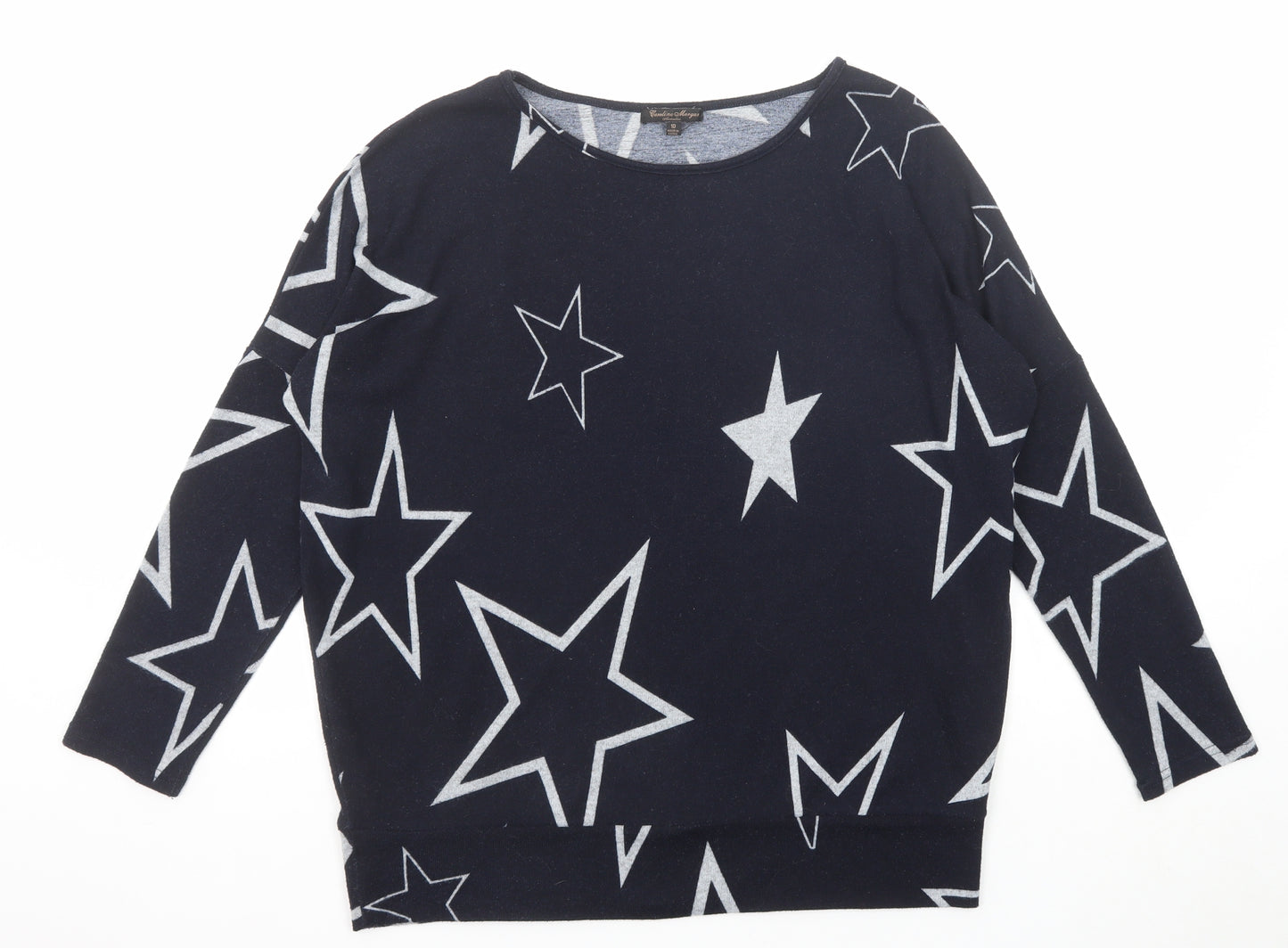 Caroline Morgan Womens Blue Round Neck Geometric Polyester Pullover Jumper Size 10 - Star Pattern