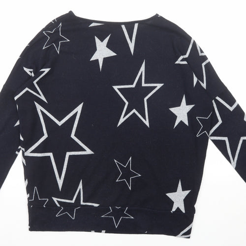 Caroline Morgan Womens Blue Round Neck Geometric Polyester Pullover Jumper Size 10 - Star Pattern