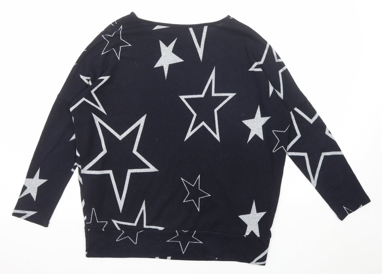 Caroline Morgan Womens Blue Round Neck Geometric Polyester Pullover Jumper Size 10 - Star Pattern