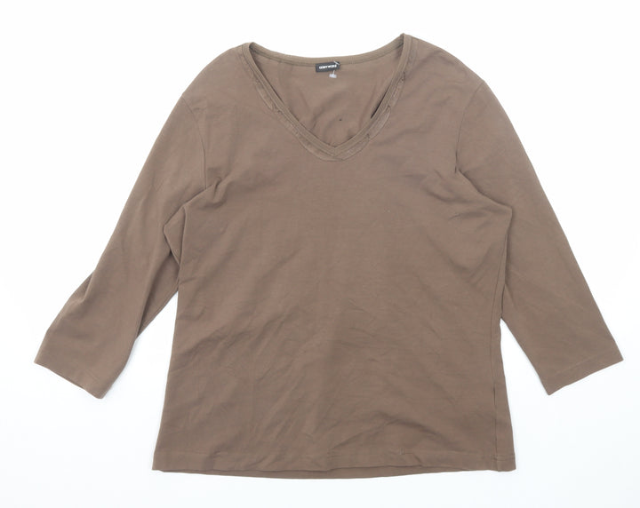 Gerry Weber Womens Brown Polyester Basic T-Shirt Size 16 V-Neck