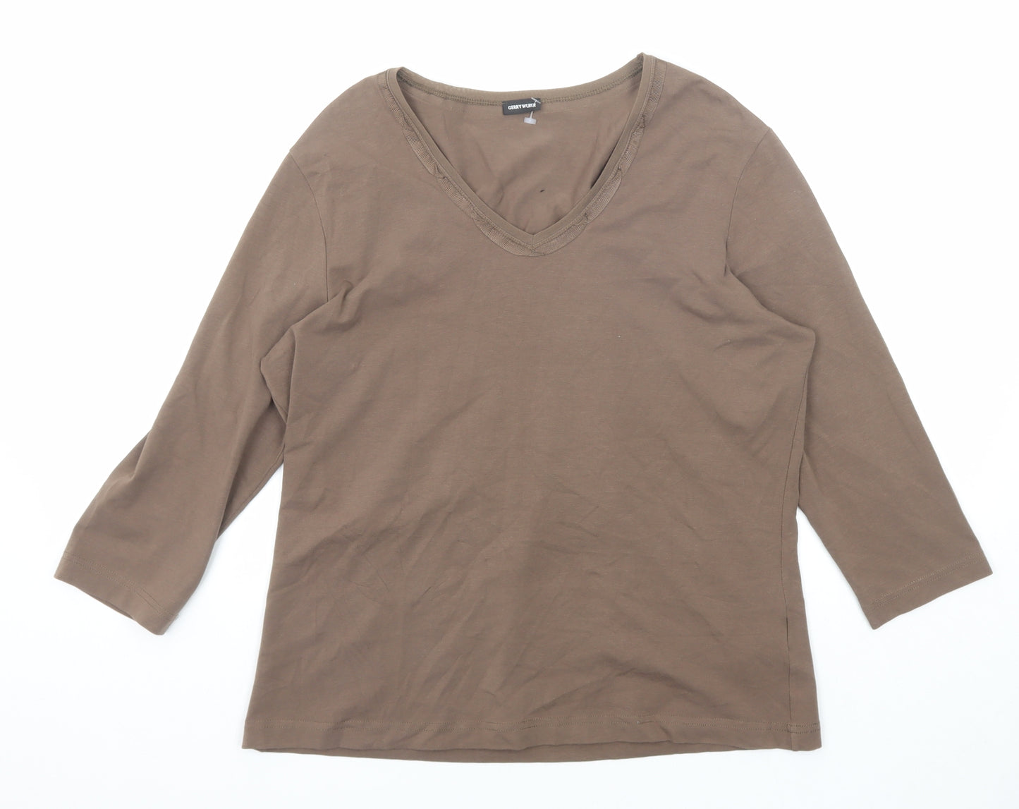 Gerry Weber Womens Brown Polyester Basic T-Shirt Size 16 V-Neck