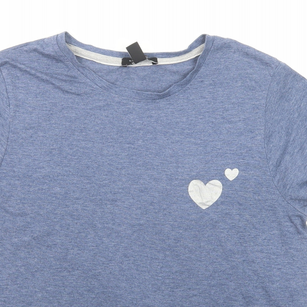 New Look Womens Blue Polyester Basic T-Shirt Size M Round Neck - Heart
