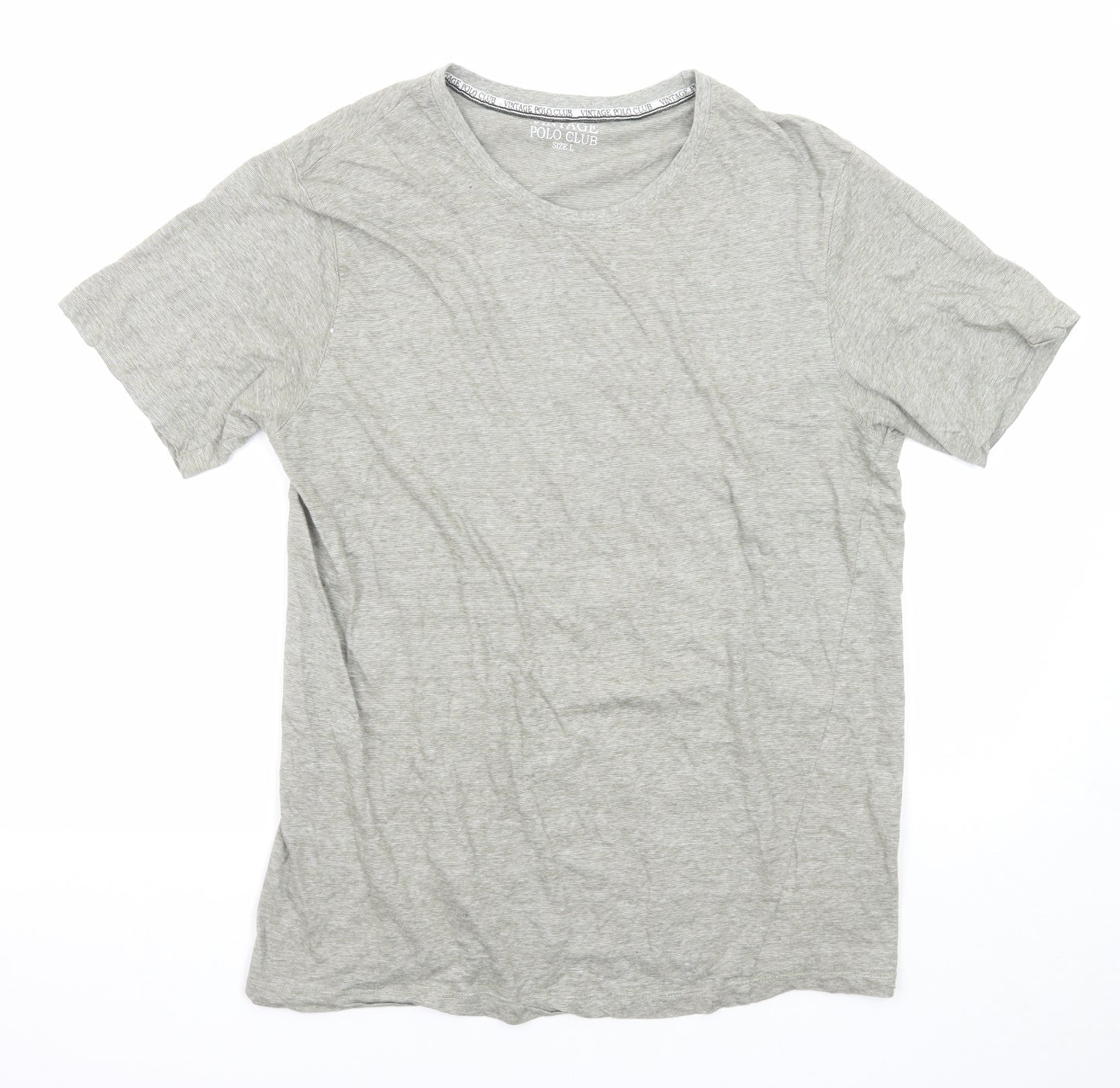 Vintage Polo Club Mens Grey Geometric Cotton T-Shirt Size L Round Neck