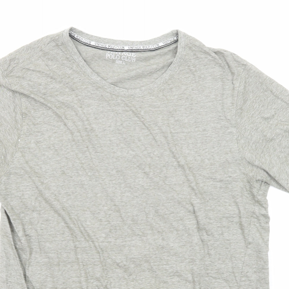 Vintage Polo Club Mens Grey Geometric Cotton T-Shirt Size L Round Neck