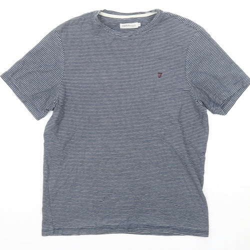 Farah Mens Blue Striped Cotton T-Shirt Size M Round Neck