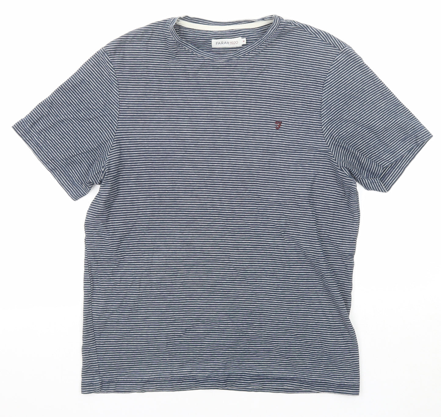 Farah Mens Blue Striped Cotton T-Shirt Size M Round Neck